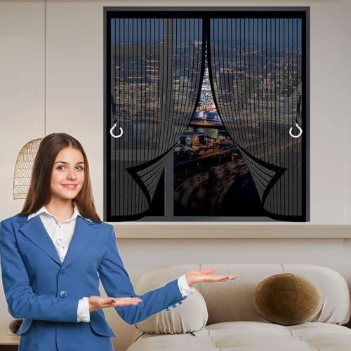Magnet Fliegengitter Balkontür 100 x 197 cm (Anpassbar) Extra Starke Magnete Magnet-Verschluss Insektenschutz Vorhang mit Selbstklebendes Klettband für Fenster Schiebetür, Schwarz von CHENMIAO