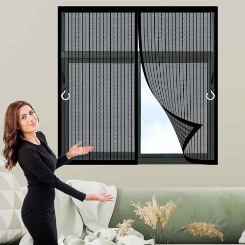 Magnet Fliegengitter Balkontür 131 x 190 cm (Anpassbar) Extra Starke Magnete Magnet-Verschluss Fly Screen Door Magnetic Ohne Bohren Nicht Kürzbar für Fenster Schiebetür, Schwarz von CHENMIAO