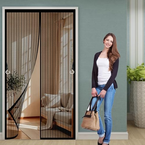 Magnet Fliegengitter Balkontür 256 x 313 cm Extra Starke Magnete Magnet-Verschluss Insektenschutzgitter Kinderleichte Klebemontage Ohne Bohren für Kellertür Balkontür, Schwarz von CHENMIAO