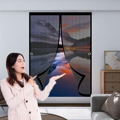 Magnet Fliegengitter Fenster 45 x 173 cm (Anpassbar) Katzenkrallen Sicher, Stärkere Magneten Insektenschutz Vorhang mit Selbstklebendes Klettband für Fenster Schiebetür, Schwarz von CHENMIAO