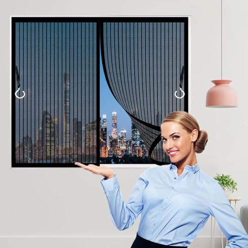 Magnet Fliegengitter Fenster 76 x 117 cm (Anpassbar) Extra Starke Magnete Magnet-Verschluss Magnetvorhang Moskitonetz Tür Ohne Bohren Nicht Kürzbar für Fenster Schiebetür, Schwarz von CHENMIAO