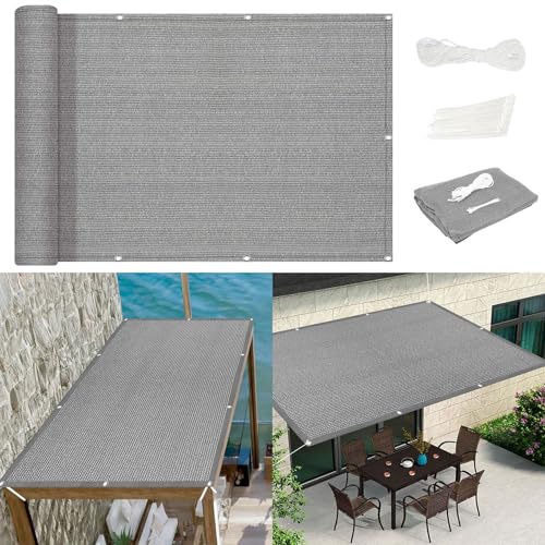 Schattierungsnetz inkl Befestigungsseile 75 x 180 cm Atmungsaktiv Segel Baldachin Segeltuch UV Schutz Wetterfest mit Ösen für Balkon Terrasse Garten Outdoor, Hellgrau von CHENMIAO