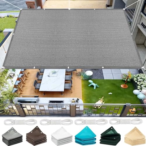 Sonnensegel mit Ösen 30 x 350 cm Atmungsaktiv Terrassendach Sichtschutz Garten Uv-Schutz mit Ösen Und Befestigungsseile für Balkon Terrasse Garten Outdoor, Hellgrau von CHENMIAO
