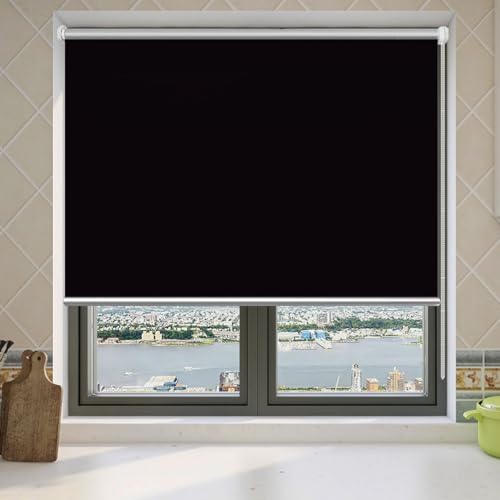 Verdunkelungsrollo Klemmfix Ohne Bohren 100 x 70 cm Blickdicht Hitzeschutz Rollos für Fenster und Türen Einfache Installation für Fenster und Türen, Schwarz von CHENMIAO