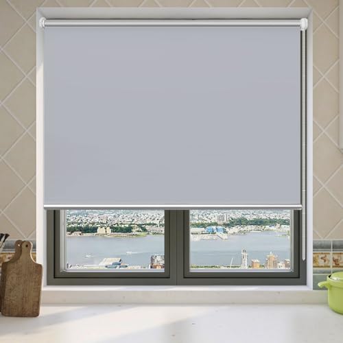 Verdunkelungsrollo Ohne Bohren 100 x 200 cm Blickdicht Sichtschutz Verdunkelung Dachfenster Rollo Höhe Stufenlos Verstellbar für Fenster und Tür, Hellgrau von CHENMIAO