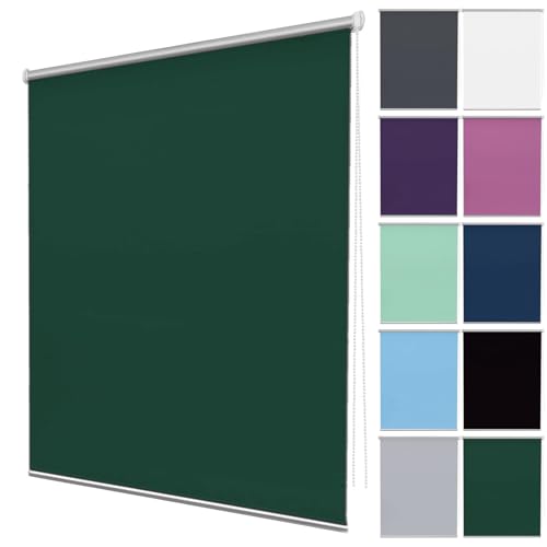 Verdunkelungsrollo Ohne Bohren 75 x 80 cm Sonnenschutz Blickdicht Fensterrollo Klemmrollo Höhe Stufenlos Verstellbar für Fenster und Türen, Dunkelgrün von CHENMIAO