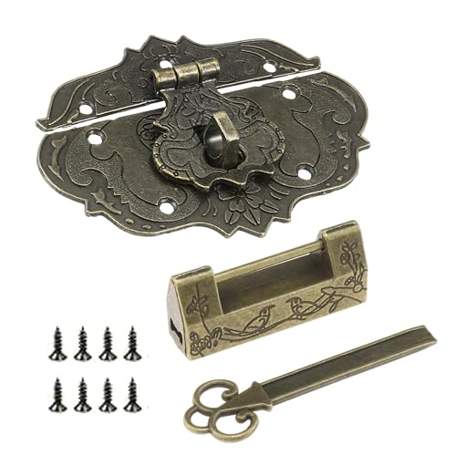 CHENNAN 1 Satz Möbel-Verschlüsse mit Schrauben, Antik Geprägt Dekoratives Messing Dekoratives Schloss, Vintage Kupferschloss Vintage Antike Schlüssel Schloss, für Holz Schublade Box (Bronze 1) von CHENNAN