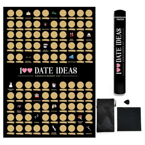 100 Dates Ideas Scratch Off Poster, 100 Date-Ideen Rubbelposter, Scratch Off Bucket List Poster, Paare Abkratzen Bucketlist, Bucket List Plakat Paar Geschenk für Valentinstag, Hochzeitstag (Schwarz) von CHENRI