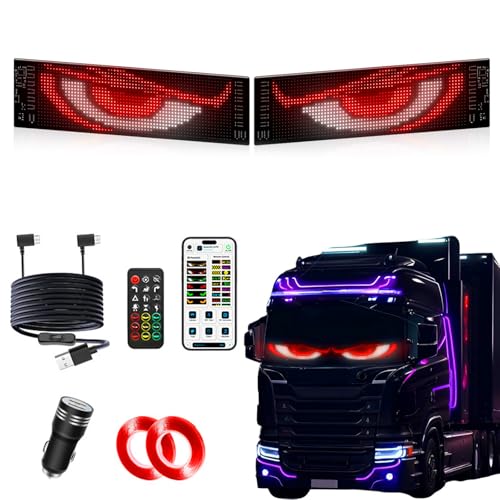 2 Stück TryLightRide Eyes, LightRide Eyes, 120×595mm Programmierbare DIY LED Augen, Flexibler LED Anzeigetafel mit Bluetooth App, Text Muster Animation Leuchtschild für Party, Shop Dekor (120×595mm) von CHENRI