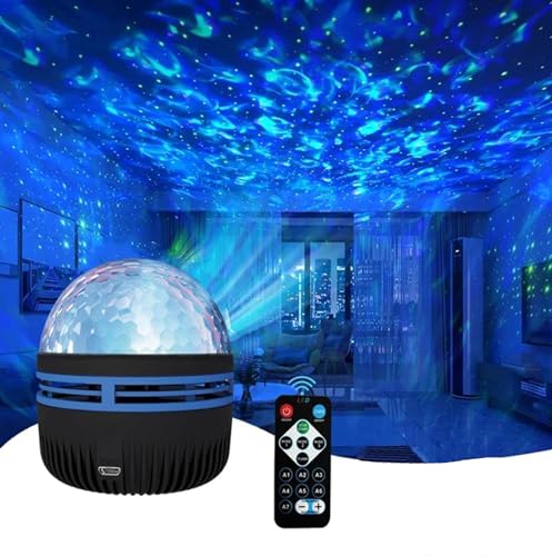 2-in-1-Nordlicht- und Meereswellenprojektor, LED Sternenhimmel Projektor, Wasserwellen Sternenlicht Projektor mit Fernbedienung, LED Projektorlampe Nachtlicht für Schlafzimmer Party Dekoration (A) von CHENRI