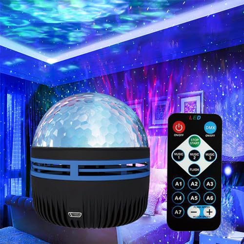 2 in 1 Northern Lights and Ocean Wave Projector, LED Sternenhimmel Projektor, Sternenlicht Projektor mit Fernbedienung, Aufladbare Ozeanwellen Nordlicht Projektor Nachtlicht für Schlafzimmer (A) von CHENRI