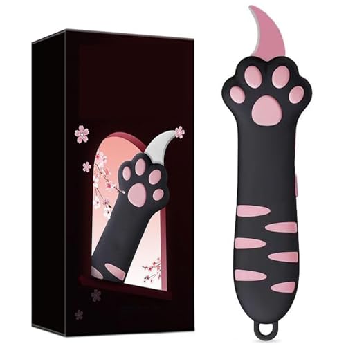 2025 New Retractable Cat Claw Cutter Cute Cat Box Paper Cutter, einziehbares Universalmesser, Niedlicher Papierschneider, Einziehbarer Brieföffner, Mini Box Cutter für Karten, Papier (Schwarz) von CHENRI