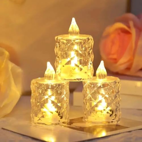 3 Stück Crystal Flameless Candle Light, Kristall Flammenlose Kerze Licht, LED Teelichter Flackernde, Flammenlose Teelichter Kerzen batteriebetrieben für Hochzeiten, Halloween, Weihnachtsdekor (M) von CHENRI