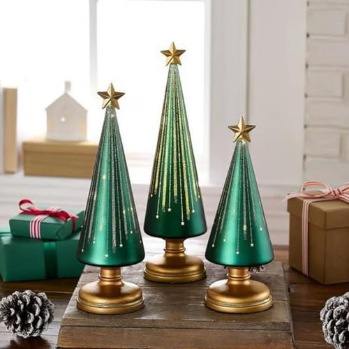 3 Stück Lighted Sparkling Starry Night Trees, Beleuchteter funkelnder Sternenhimmelbaum, Weihnachtsbaum mit LED-Licht, Festliche Weihnachtsbaumschmuck für Tisch Dekoration Geschenk (Grün) von CHENRI