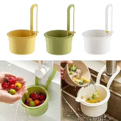 3 Stück Sink Drain Strainer Basket, Multifunktionaler hängender Spülbecken-Ablaufkorb, Flexibler Abflusssieb Küchenspüle mit Ein-Klick-Entriegelung für Gemüse Obst, Spülbecken Sieb für Küche, Bad von CHENRI