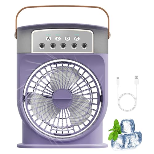 3 in 1 Air Cooler, Mini Tragbare Klimaanlage Mit Kühl- Und Luftbefeuchtungsfunktion, Mini Klimaanlage mit 3 Geschwindigkeiten & 7 LED Licht, Luftkühler Ventilator für Schlafzimmer, Büro (Lila) von CHENRI