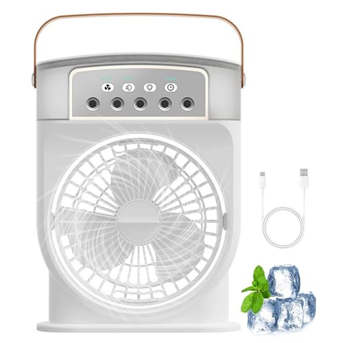 3 in 1 Air Cooler, Mini Tragbare Klimaanlage Mit Kühl- Und Luftbefeuchtungsfunktion, Mini Klimaanlage mit 3 Geschwindigkeiten & 7 LED Licht, Luftkühler Ventilator für Schlafzimmer, Büro (Weiß) von CHENRI