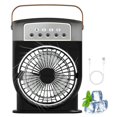 3 in 1 Air Cooler, Mini Tragbare Klimaanlage Mit Kühl- Und Luftbefeuchtungsfunktion, Mini Klimaanlage mit 3 Geschwindigkeiten & 7 LED Licht, Luftkühler Ventilator für Schlafzimmer, Büro (Schwarz) von CHENRI
