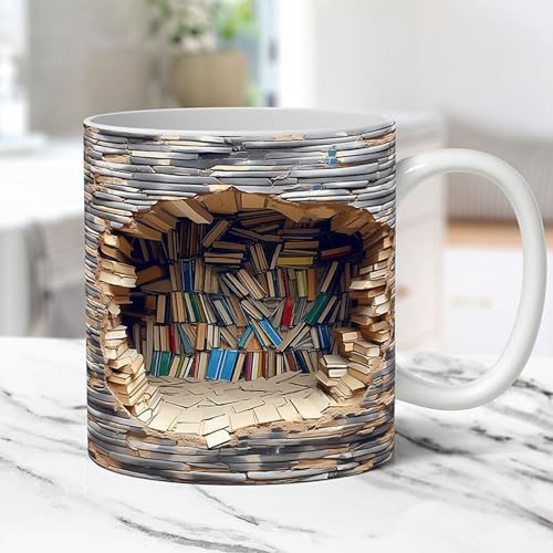 CHENRI 3D-Bücherregal-Tasse, Bibliothek Bücherregal Kaffeetassen, Kreativer Raum Becher, Buchbecher Literarische Keramiktasse, Bücherregal Teebecher Milchbecher, Neuheit Tasse Geschenke für Leser (C) von CHENRI