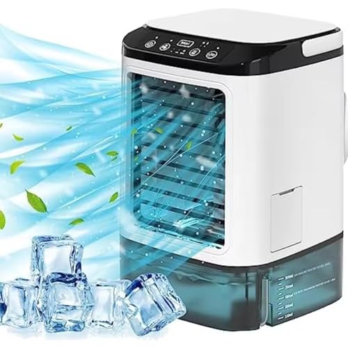 4-in-1 Mini Portable Air Conditioner, Mini Klimageräte Luftkühler mit 900ml Wassetank, Klimaanlage Mobil mit 3 Geschwindigkeiten, Kühler Nebel, 7 Farben Licht, Luftkühler Ventilator für Haus Büro von CHENRI