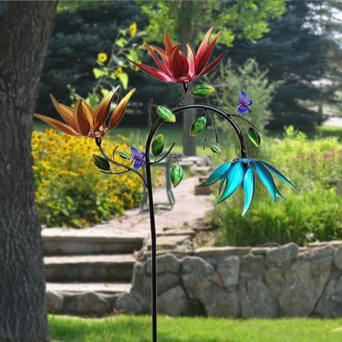 Beautiful Summer Multi Colored Flowers Wind Spinner, Spinning Blume Garten Pfahl Wind Spinner, Kinetisches Windspiel mit Metall-Gartenpfahl, Windspiel Blume Windrad für Hof und Garten von CHENRI