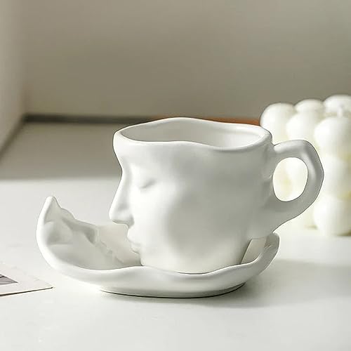 Berührendes Gesicht, kreative Keramik-Kuss-Kaffeetasse, Teetasse und Untertasse Set, Kaffeebecher-Set, küssende Kaffeetasse, Pärchen Tasse, Hochzeit Tasse für Valentinstag Geburtstag (260ml, Weiß) von CHENRI