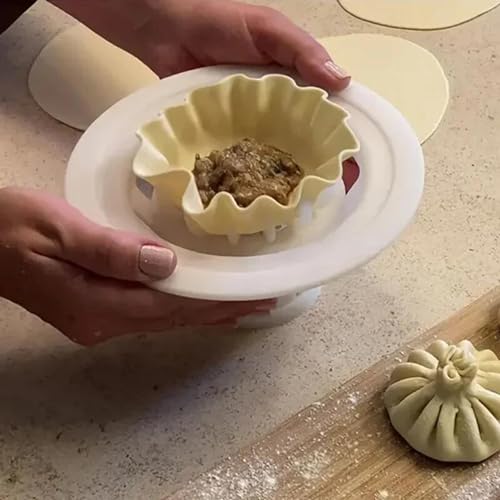 Brötchen- und Knödelmaschine in Blumenform, Presse Ravioli Former, Faltbare Baozi Maker Maschine, Ravioli Dumpling Maker, Teigtaschenformer, Manuelle Knödelmaschine für Küche (Weiß) von CHENRI