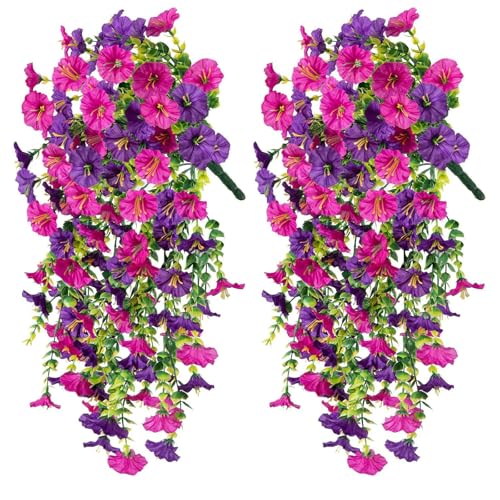 CHENRI 2 Stück Precisetrue Hanging Flowers, Kunstblume Hängend Petunien Seidenblumen, Künstliche Blumen an der Wand, Kunstpflanze Hängend, Künstliche Blumen für Draußen Garten Hochzeit Dekoration (E) von CHENRI