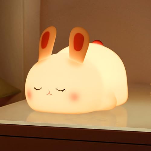 CHENRI Big Face Rabbit Night Light, Großes Gesicht Kaninchen Nachtlicht, Silikon Hase Nachtlicht Kinder mit 7 Farben LED, Wiederaufladbare Dimmbar Nachttischlampe Touch für Schlafzimmer Dekoration von CHENRI