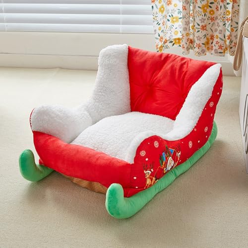 Christmas Dog Bed, Weihnachten Hundebett, Weihnachten Schlitten Hundebett, Rote Weihnachten Katzenbett, Weich Plüsch Weihnachten Haustierbett Hundesofa für kleine, mittlere und große Hunde von CHENRI