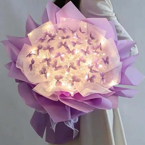 CHENRI DIY Butterfly Bouquet Gift Kit Set, 33 Kreativer Schmetterlingsstrauß, DIY Künstlicher Blumenstrauß mit Licht, Blumenstrauß Zubehör DIY Blumen Unvollendete Material Kit für Valentinstag (Lila) CHENRI DIY Butterfly Bouquet Gift Kit Set, 33 Kreativer Schmetterlingsstrauß, DIY Künstlicher Blumenstrauß mit Licht, Blumenstrauß Zubehör DIY Blumen Unvollendete Material Kit für Valentinstag (Lila) von CHENRI