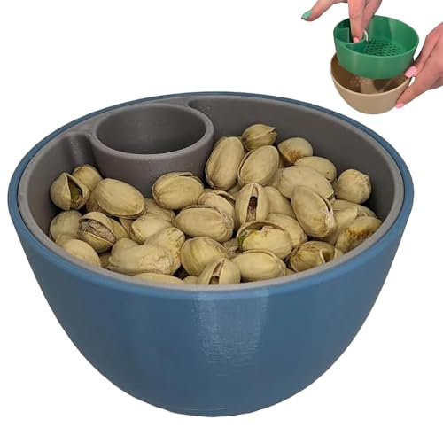 CHENRI Dual-Chamber Pistachio Bowl Set with Shell Storage Holder, Double-Dish Servierschale, Doppelte Pistazienschale mit Lebensmittelfach, Doppelte Nussschale für Pistazien, Erdnüsse, Nüsse (Blau) von CHENRI