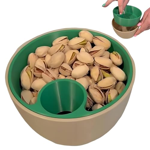 CHENRI Dual-Chamber Pistachio Bowl Set with Shell Storage Holder, Double-Dish Servierschale, Doppelte Pistazienschale mit Lebensmittelfach, Doppelte Nussschale für Pistazien, Erdnüsse, Nüsse (Grün) von CHENRI