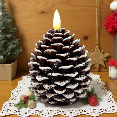 CHENRI Flammenlose Tannenzapfenkerzen, Große Weihnachten Flackernde Echtwachs-Tannenzapfenkerze, Halloween LED-Kerzen, Batteriebetriebene Kerzen für Herbst, Weihnachten Dekoration (1PC) von CHENRI