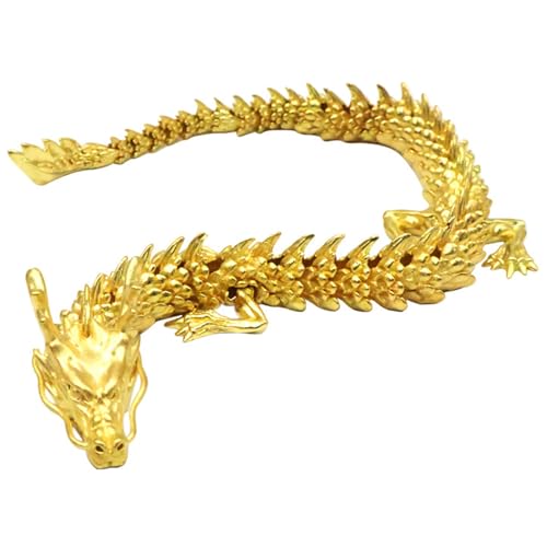 Golddrache mit Beweglichen Gelenken, Chinesische Tierkreiszeichen Figuren Drachen Feng Shui Statue, Tierkreis Drachen Statuen, Drachenfigur Tischdeko für Haus Büro (L) von CHENRI