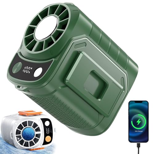 CHENRI Multi-Function Waist-Mount Portable Fan, Taillen Clip Ventilator mit Eiskühler, Taille Kühlventilator mit Taschenlampe und Powerbank, 5-stufiger Klimaanlagen-Kühlventilator für Outdoor (Grün) von CHENRI