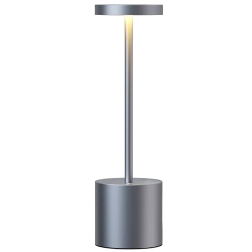 CHENRI Portable Rechargeable LED Table Lamp, LED Tischlampe Kabellos, 3 Farben Stufenlose Dimmbare LED Tischleuchte, Touch LED Nachttischlampe für Schlafzimmer, Restaurant, Outdoor Party (Silber) von CHENRI