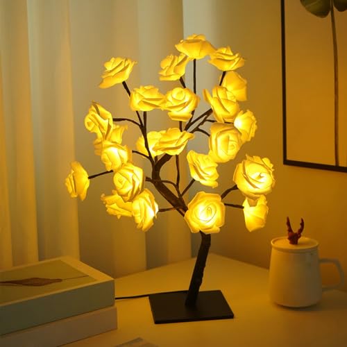 CHENRI Tree Lamp, Rosenbaum-Lampe, Leuchtende Rosen-Blumen-Baum-Lampe, Rosa Blume Bonsai Tischleuchte, LED Lichterbaum Nachtlicht, Baum Lampe Dekoratives Licht für Haus Schlafzimmer Party (Gelb) von CHENRI