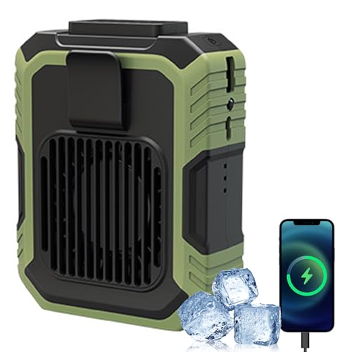 CHENRI Work Fan, Clip-On-Ventilator mit 3 Geschwindigkeiten, Tragbarer Taille-Ventilator mit Taschenlampe & Powerbank, Wiederaufladbarer persönlicher Kühlventilator für Wandern, Outdoor (Grün) von CHENRI