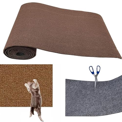 Cat Scratching Mat, Kratzmatte für Katzen, Selbstklebend Kratzmatte Katze, DIY Trimmbarer Teppich Matte Pad Katzenkratzbretter, Katzenteppich für Kratzbaum, Katzenkratzmatte für Katzenwand (Braun, S) von CHENRI