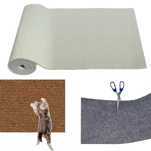 Cat Scratching Mat, Kratzmatte für Katzen, Selbstklebend Kratzmatte Katze, DIY Trimmbarer Teppich Matte Pad Katzenkratzbretter, Katzenteppich für Kratzbaum, Katzenkratzmatte für Katzenwand (Weiß, S) von CHENRI