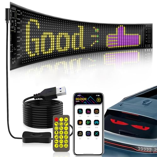 Colorful Eye Lamp Soft Screen for Car Windows, 9.2x37.4cm Flexibler LED Anzeigetafel, LED Namensschild Programmierbar, App Bluetooth Text Muster Animation LED Anzeige für Geschäft, Auto (9.2*37.4cm) von CHENRI