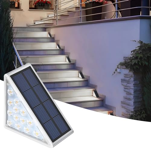 Curb Appeal Lights, Dreieckige Solar Stufenleuchte, Solarlampen für außen, Solar Treppe Lampe, Automatischer Ein/Aus Solar Zaun Licht, Wasserdichte LED Wandleuchte für Garten Treppe (Weiß-1PC) von CHENRI
