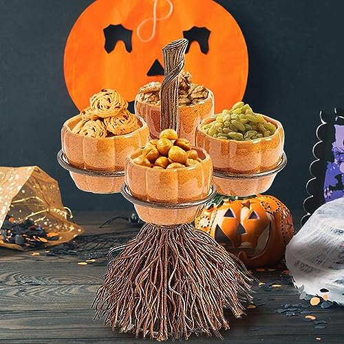 Cute Halloween Resin Pumpkin Bowls on Broom, Halloween Kürbis Snack Schalen, Hexe Besen Candy Bowl, Kürbis Salatschüssel, Süßigkeiten Schüssel, Bonbon Dessert Schale für Halloween Deko (6 cup) (4 Cup) von CHENRI