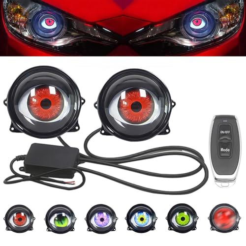 Dynamic Big Eye Lights on Fog Lights with Remote Control, Dynamische LED Augen Scheinwerfer, Dynamische Augen Auto Scheinwerfer mit 6 Einstellbare Augenmuster für Auto Motorrad Dekor (2PCS) von CHENRI
