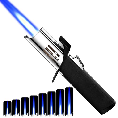 Fireblaze Lighter, FireBlaze Torch Lighter, Brightfire Torch Lighter, Jetflame Feuerzeug, Stabfeuerzeug Gas Nachfüllbar, Winddichtes Gasfeuerzeug mit Einstellbare Flamme für Küche (ohne Gas) (Schwarz) von CHENRI