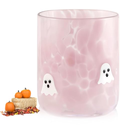 Halloween Icon Juice Glasses, 530ml Halloween-Icon-Saftgläser, Trinkgläser ohne Stiel in Kürbisform, Niedliche Kürbis, Geister, Fledermaus Glasbecher Kaffeetasse Geschenk für Familie und Freunde (A) von CHENRI