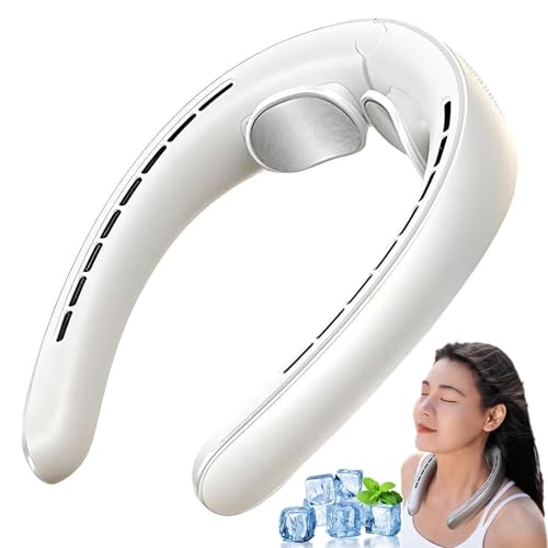 Libiyi Ribili Cooling Ace, Miglife Luftkühler, Rtako Tragbarer Halsventilator mit Kühlplatte, 4000mAh Klimaanlage Nackenventilator, 3 Stufen Leiser Blattloser Ventilator für Reisen Outdoor (Weiß) von CHENRI