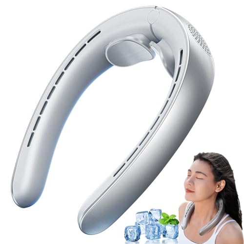Libiyi Ribili Cooling Ace, Miglife Luftkühler, Rtako Tragbarer Halsventilator mit Kühlplatte, 4000mAh Klimaanlage Nackenventilator, 3 Stufen Leiser Blattloser Ventilator für Reisen Outdoor (Silber) von CHENRI