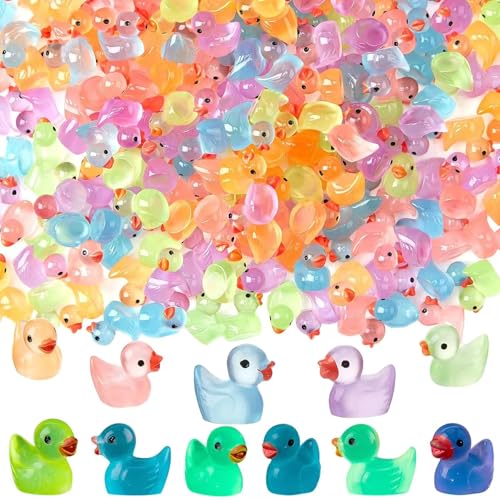 Mini Luminous Duck Sculpture, Mini Leuchtend Enten, Mini Enten Harz, Bunte Enten Figuren, Mini Enten Figuren Miniatur Enten, Niedliche Mini Leuchtende Harz Enten für Aquarium, Garten, DIY (50PCS) von CHENRI